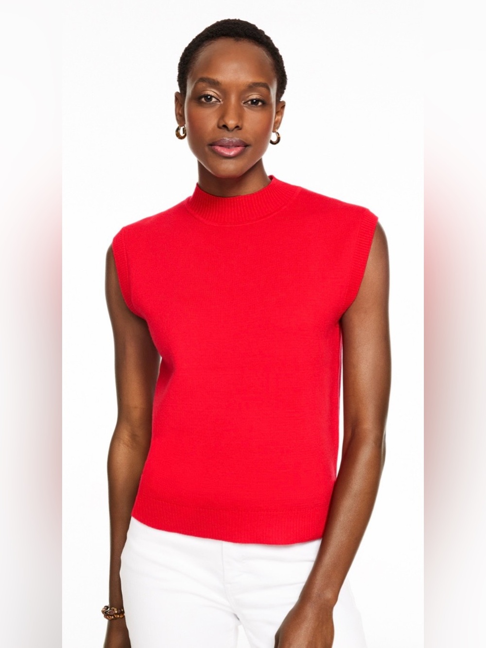 Talbots Sleeveless Mock Neck Knit Top - Red